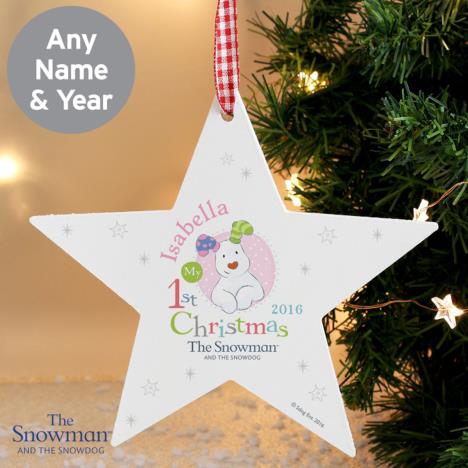 Personalised The Snowdog My 1st Christmas Pink Star Decoration Extra Image 1